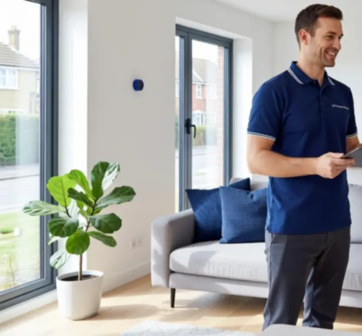 Professional providing modern lifestyle assistance in a calm home setting