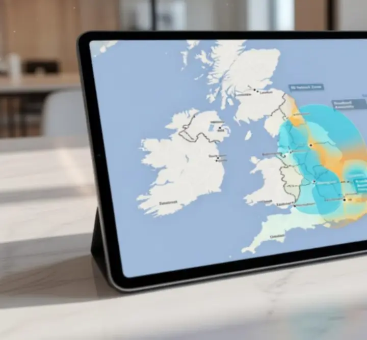 UK coverage map showing PIPS&PUPS LTD in-person service areas.